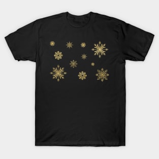Gold Faux Glitter Christmas Snowflake T-Shirt